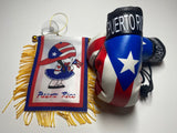 Puerto Rico Mini Boxing Gloves and Boricua Girl Mini Flag 