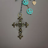 VINTAGE CROSS JADE AND PATINA CHARM KEYCHAIN