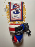 Puerto Rico Mini Boxing Gloves and Boricua Girl Mini Flag 