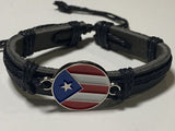 Puerto Rico Leather Bracelet With Round Flag 
