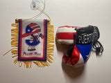 Puerto Rico Mini Boxing Gloves and Boricua Girl Mini Flag 