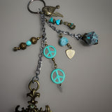 VINTAGE CROSS JADE AND PATINA CHARM KEYCHAIN