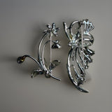 Vintage Floral Motif Rhinestone and Floral Pin Brooch 2 pieces