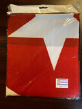 Packaged 3x5 Cuba flag banner with red and white design; small Cuba flag sticker on the front.