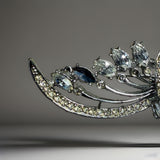 Vintage Floral Motif Rhinestone and Floral Pin Brooch 2 pieces
