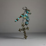 VINTAGE CROSS JADE AND PATINA CHARM KEYCHAIN