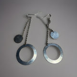 Silver Tone Dangling Chain Circle Earrings Vintage