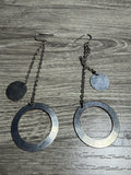 Silver Tone Dangling Chain Circle Earrings Vintage