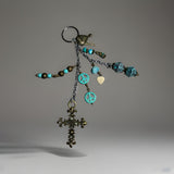 VINTAGE CROSS JADE AND PATINA CHARM KEYCHAIN