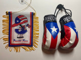 Puerto Rico Mini Boxing Gloves and Boricua Girl Mini Flag 