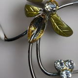 Vintage Floral Motif Rhinestone and Floral Pin Brooch 2 pieces