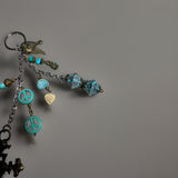 VINTAGE CROSS JADE AND PATINA CHARM KEYCHAIN