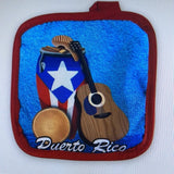 Puerto Rico Kitchen Pot Holder and Mitts 2 Piece Set Instrument 