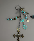 VINTAGE CROSS JADE AND PATINA CHARM KEYCHAIN