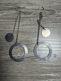 Silver Tone Dangling Chain Circle Earrings Vintage