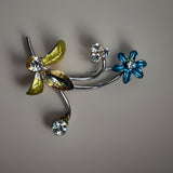 Vintage Floral Motif Rhinestone and Floral Pin Brooch 2 pieces
