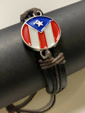 Puerto Rico Leather Bracelet With Round Flag 