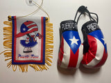 Puerto Rico Mini Boxing Gloves and Boricua Girl Mini Flag
