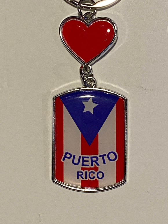 Puerto Rico Flag Keychain  with a Small Heart