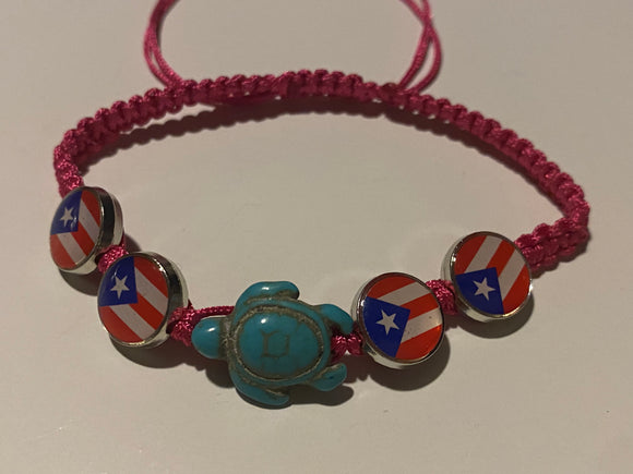 Puerto Rico Flag Bracelet Macrame with a turtle