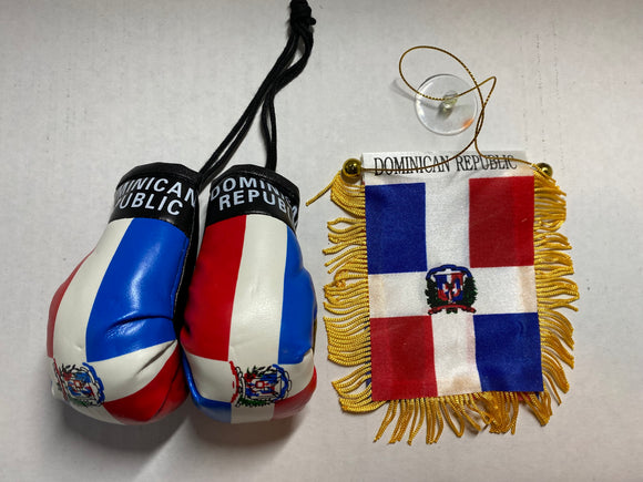 Dominican Republic  Mini Flag and Mini Hanging Boxing Gloves  Lot