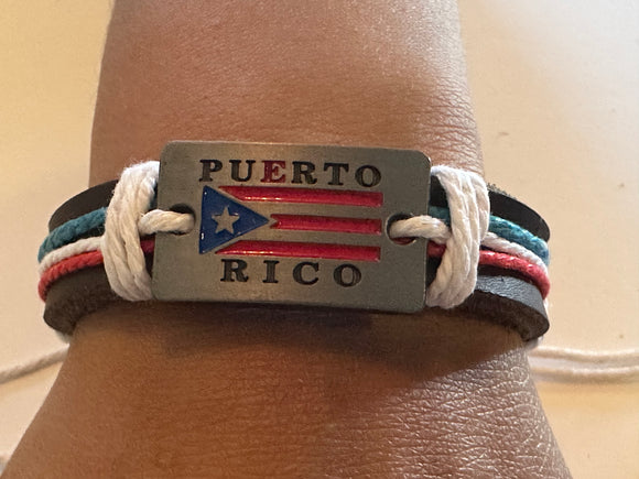 Puerto Rico Multi Color Leather Bracelet with Cast