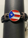 Puerto Rico Leather Bracelet With Round Flag