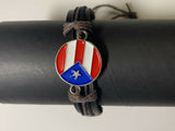 Puerto Rico Leather Bracelet With Round Flag