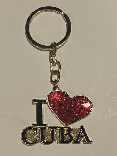 I Love Cuba Keychain with a Red Heart